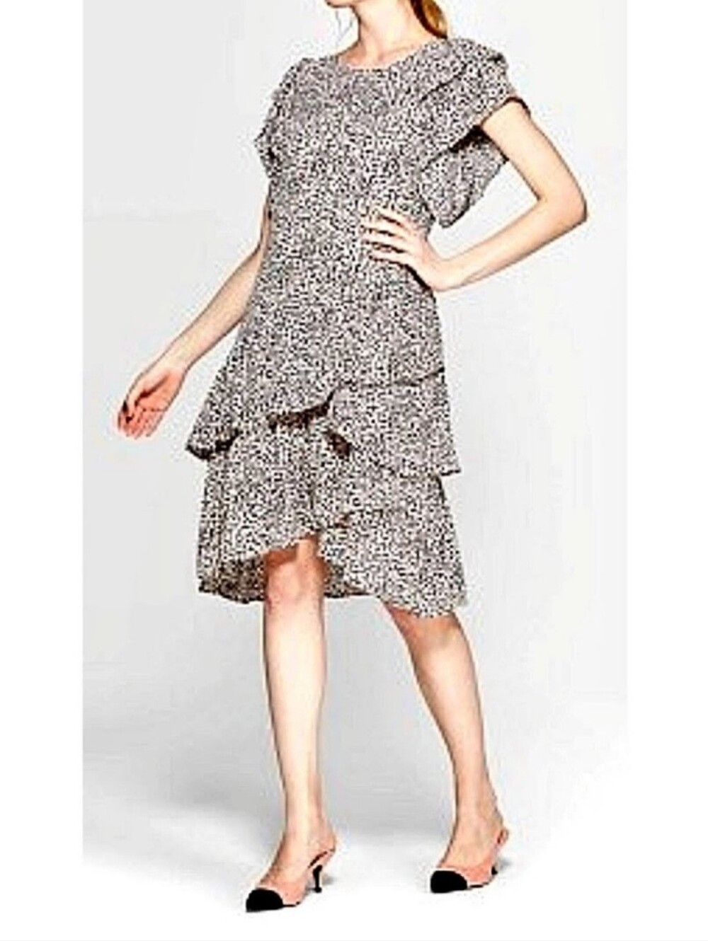 NWOT Who What Wear Black and White Ruffle Tiered Midi Dress